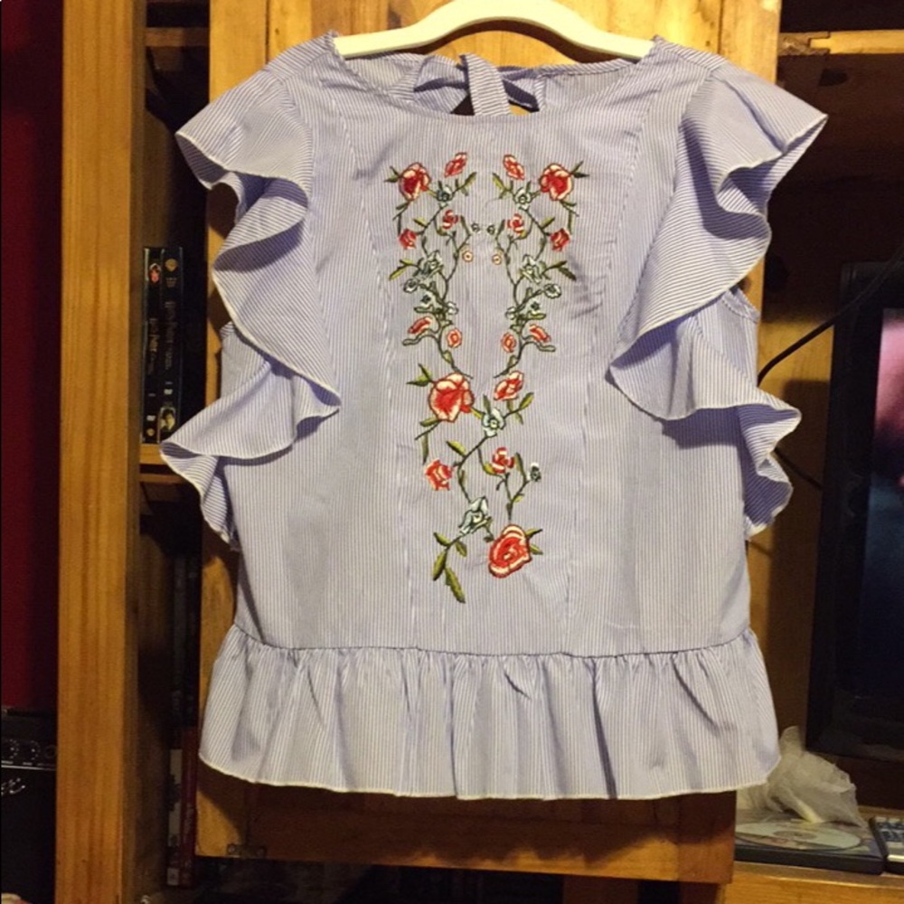 🌻Floral/Stripe Canvas Blouse